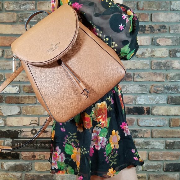 Authentic NWT Kate Spade New York Leila Medium Flap Leather Backpack Warm GINGER
